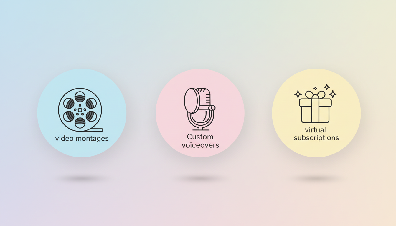 An infographic layout comparing different digital baby shower gifts like video montages, custom voiceovers, and virtual subscriptions.