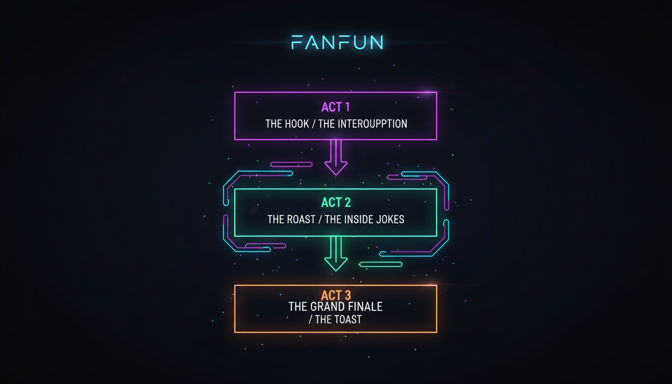 An infographic detailing a three-act scriptwriting structure for a high-impact milestone birthday video.