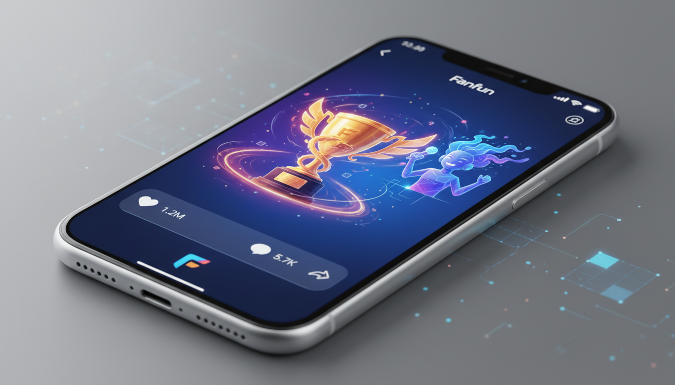 A smartphone showing a personalized fantasy sports video with an AI commentator avatar on the screen.