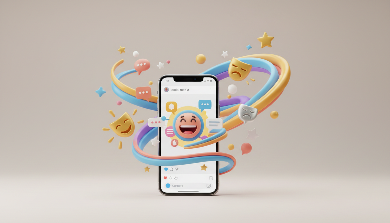 A smartphone displaying a vibrant social media ad with colorful, stylized sound waves representing engaging character AI voiceovers.