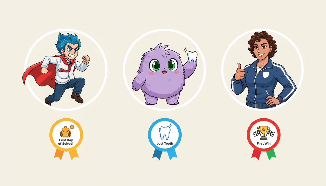 Infographic showing different AI character archetypes matched with kids' milestones.