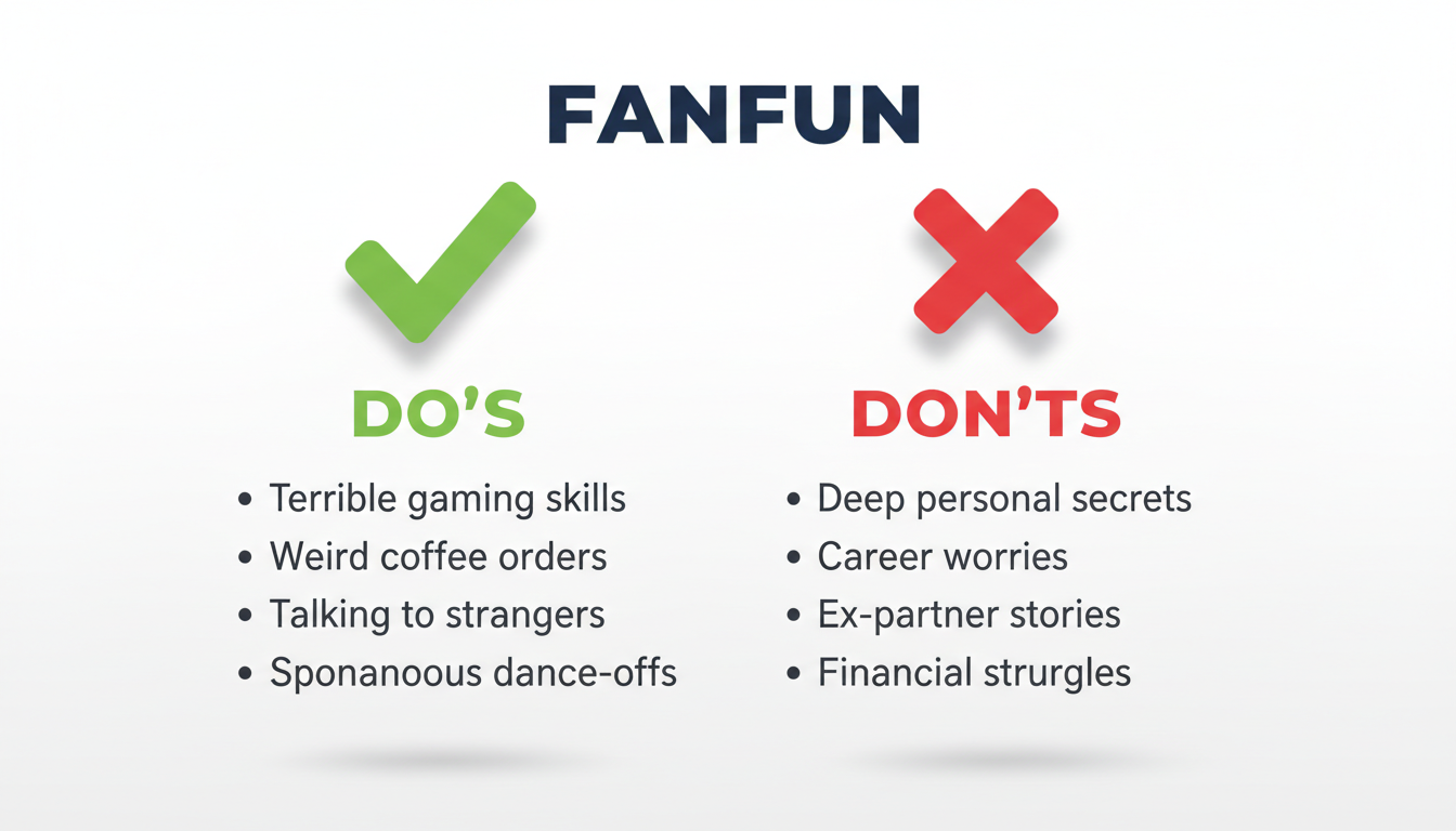 A comparison checklist showing safe topics versus off-limits topics when writing a funny roast video for a friend.