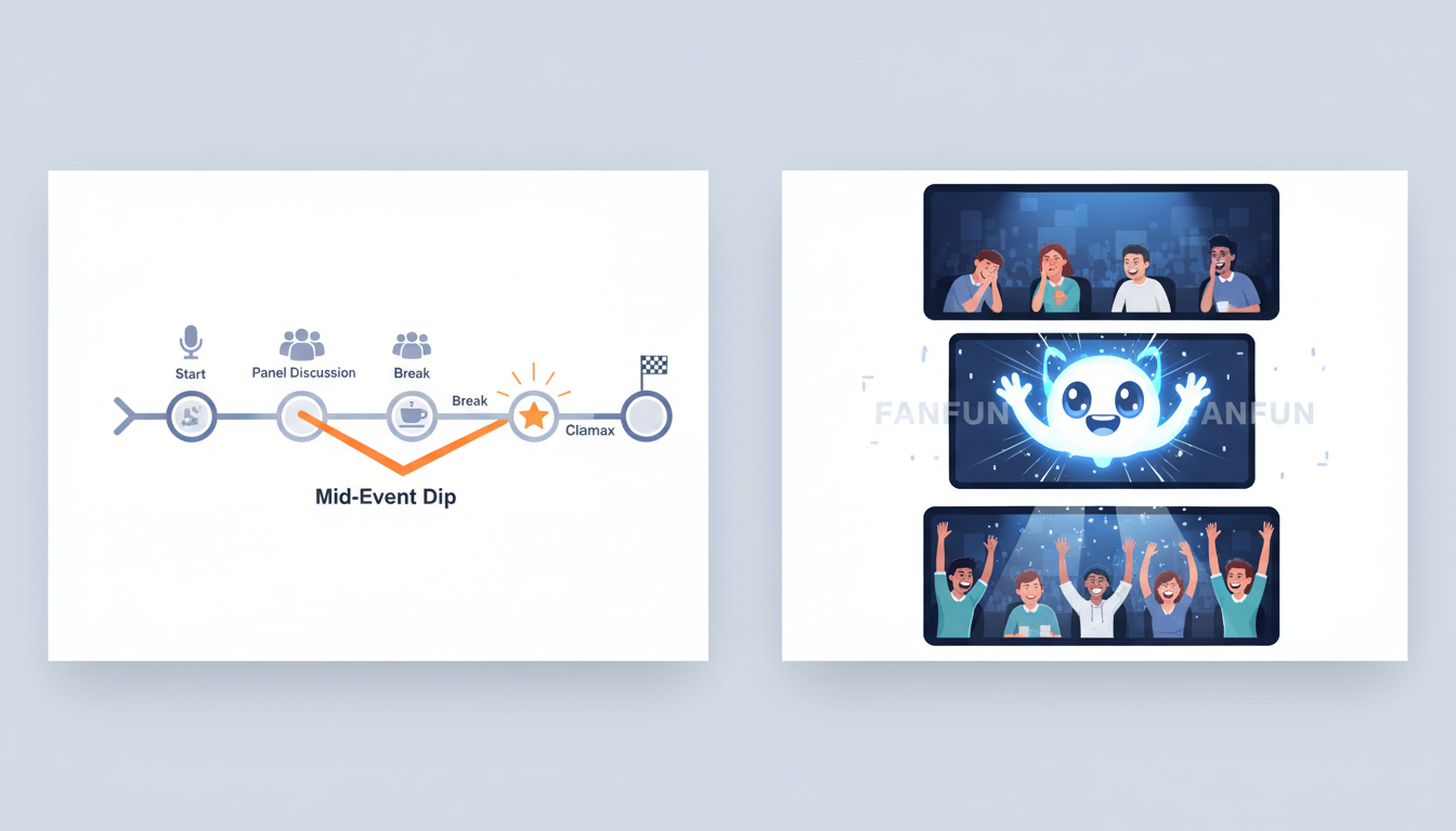 An event timeline graphic illustrating where to place custom AI video messages to boost audience engagement.