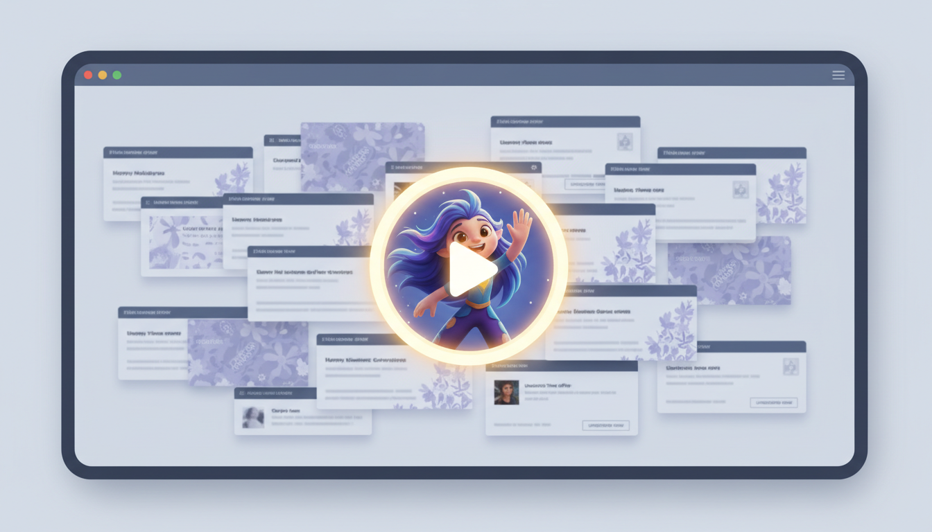 A cluttered digital inbox contrasted with a single glowing, custom video message thumbnail.