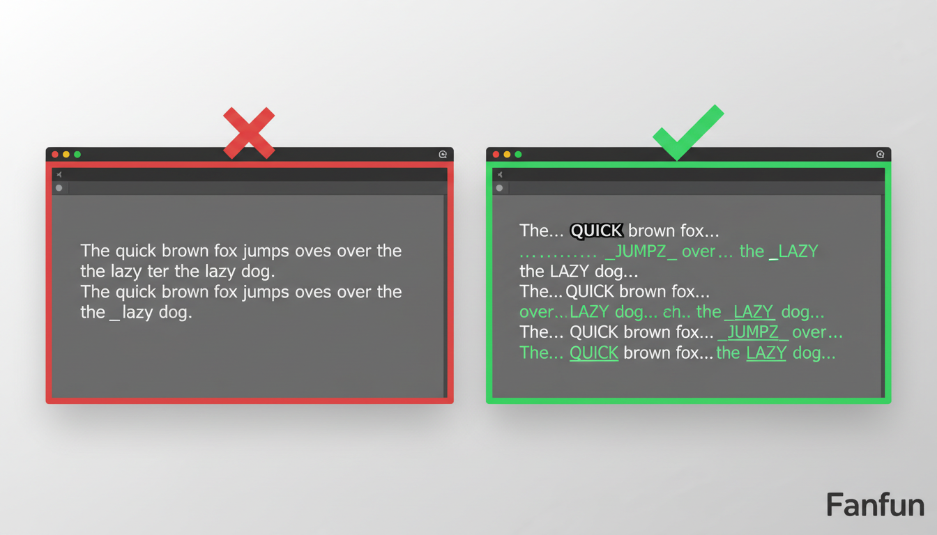 An infographic comparing a standard text script with an optimized AI voiceover script featuring punctuation hacks for better comedic timing.