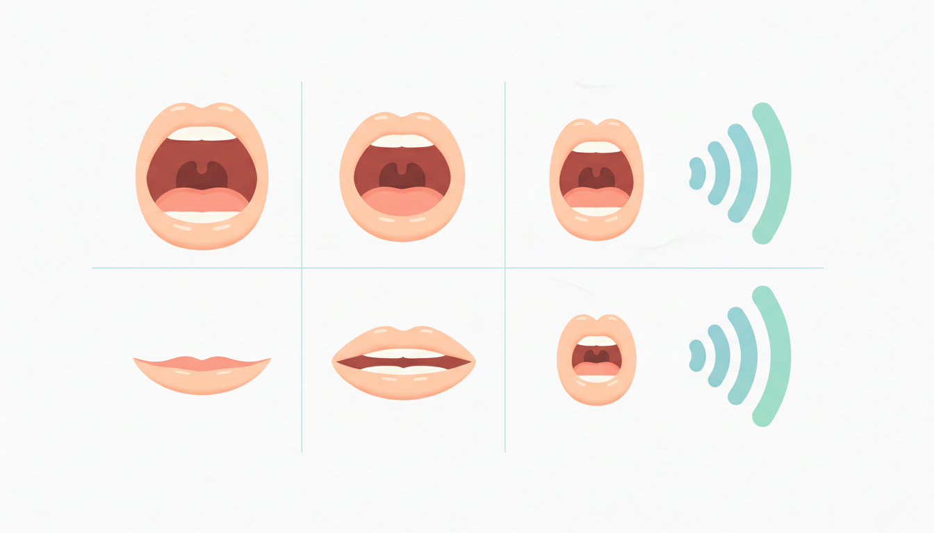 A reference grid mapping phonetic sounds to cartoon mouth shapes for animation lip-syncing.