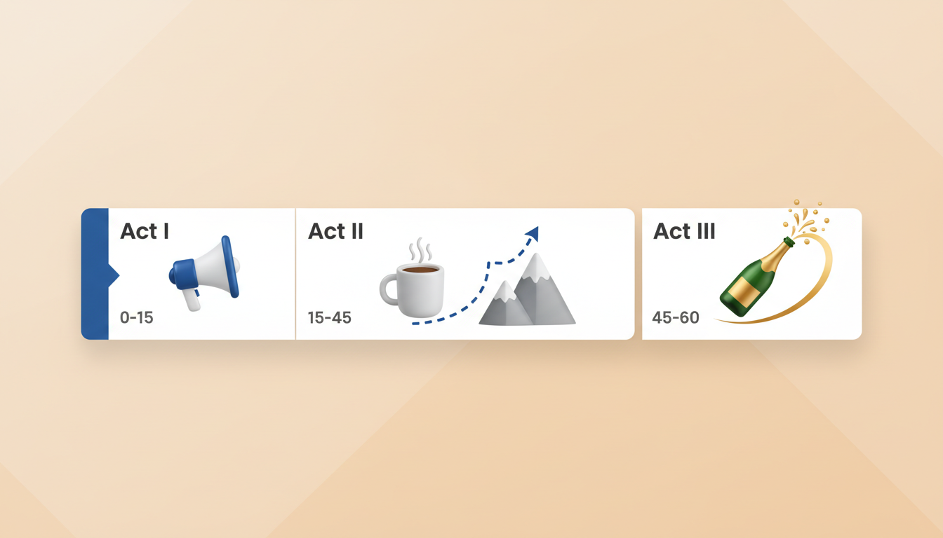 Infographic diagram illustrating the three-act structure for a personalized congratulatory video script.
