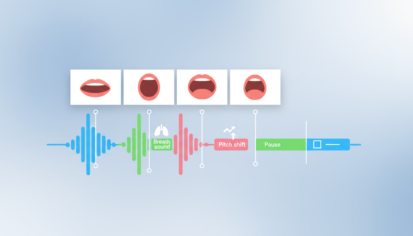 A visual guide mapping anime video frames to an AI voice generator waveform for perfect lip-syncing.