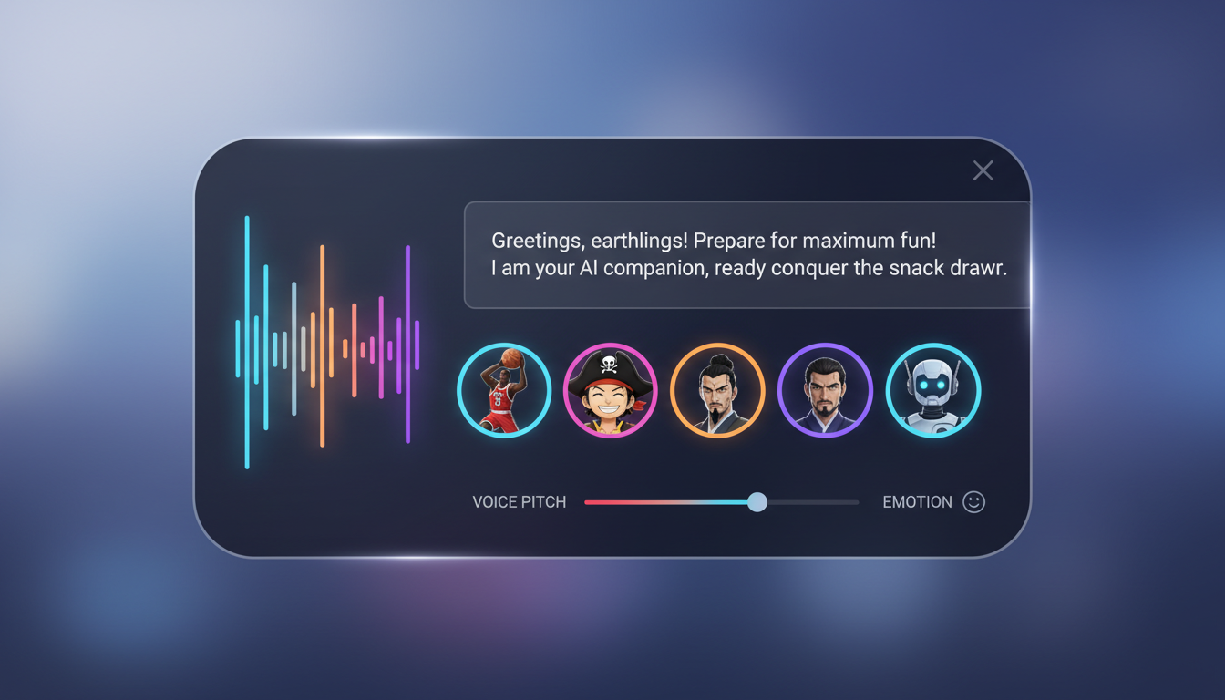 A modern software interface showing a user customizing an AI voice greeting with scripts and character avatars.