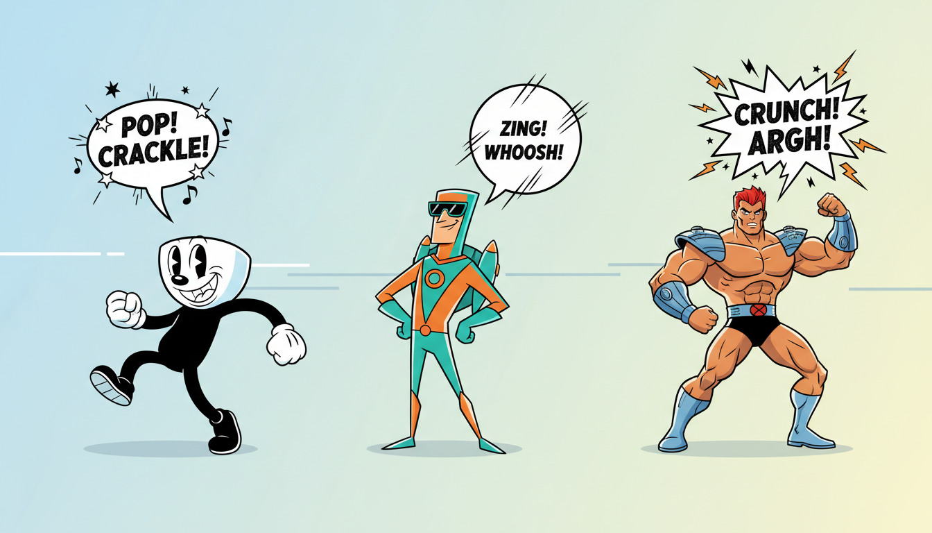 A visual guide showing the distinct character archetypes and script styles of the 1930s, 1960s, and 1980s animation eras.