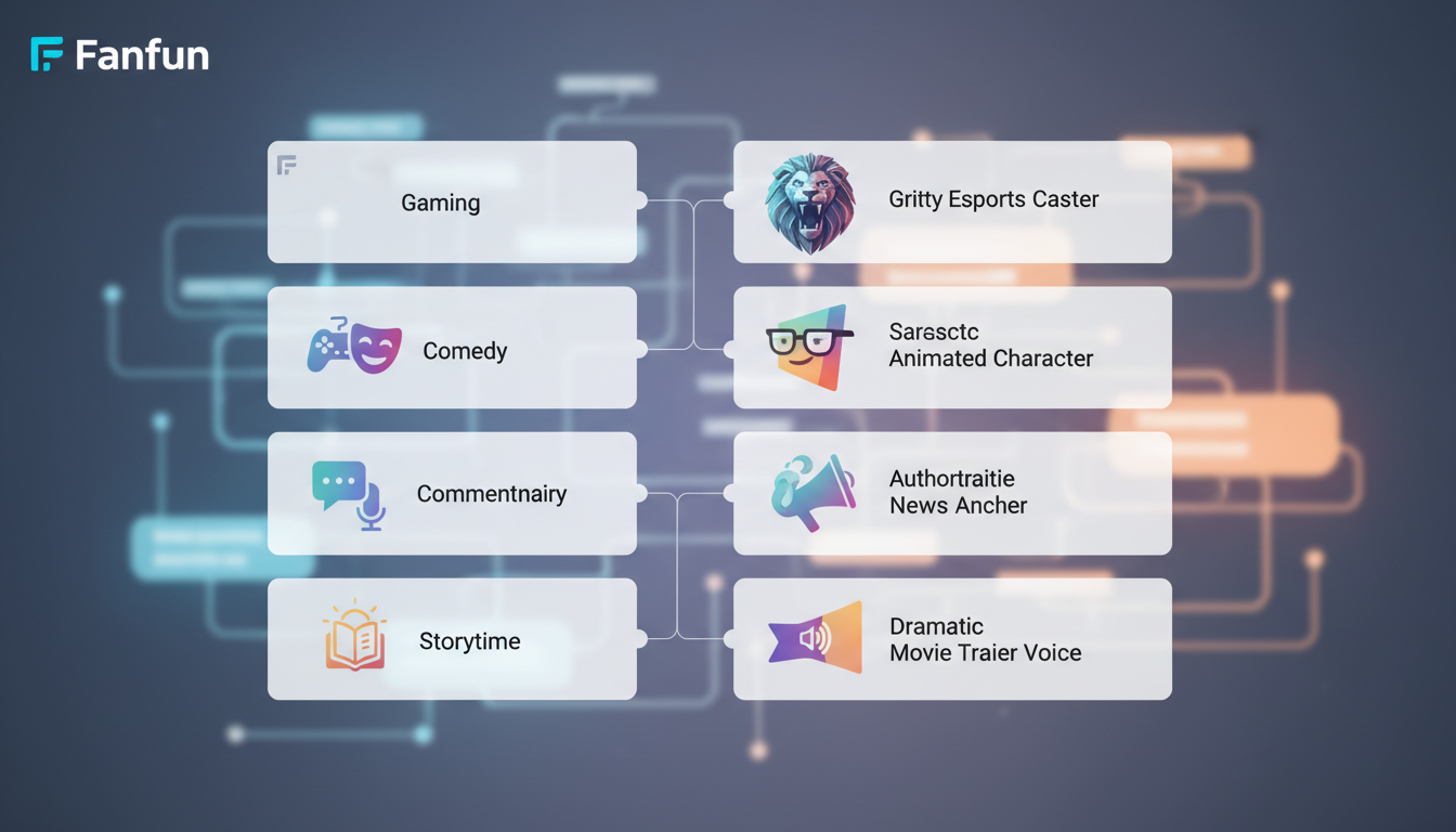 An infographic mapping TikTok video niches to their ideal custom AI voice archetypes.