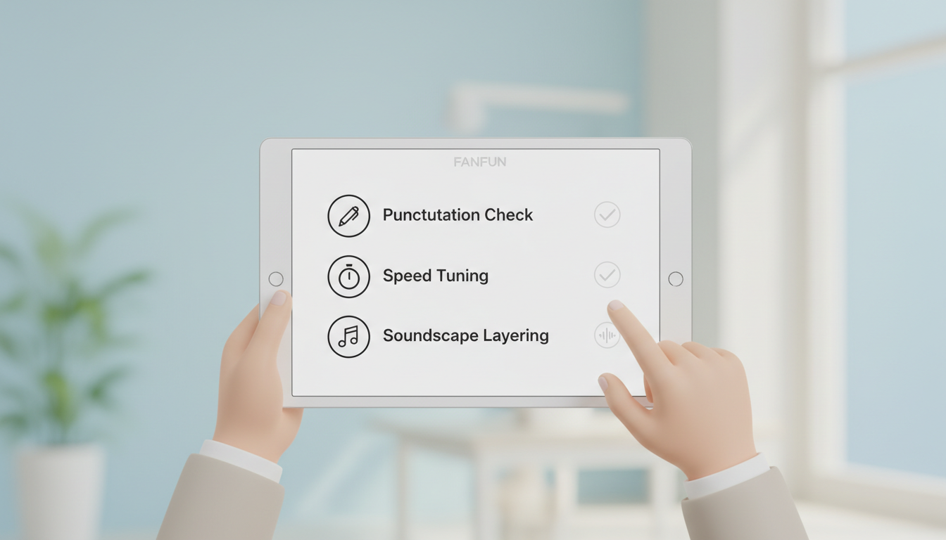 A 3-step checklist for directing AI voiceovers for professional social media content.