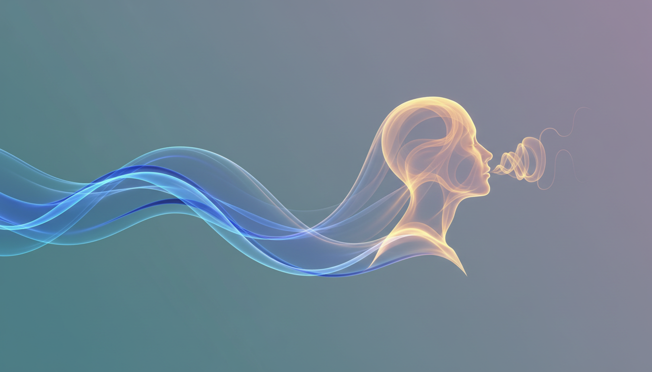 Abstract soundwaves forming a human silhouette to represent character voice generation.