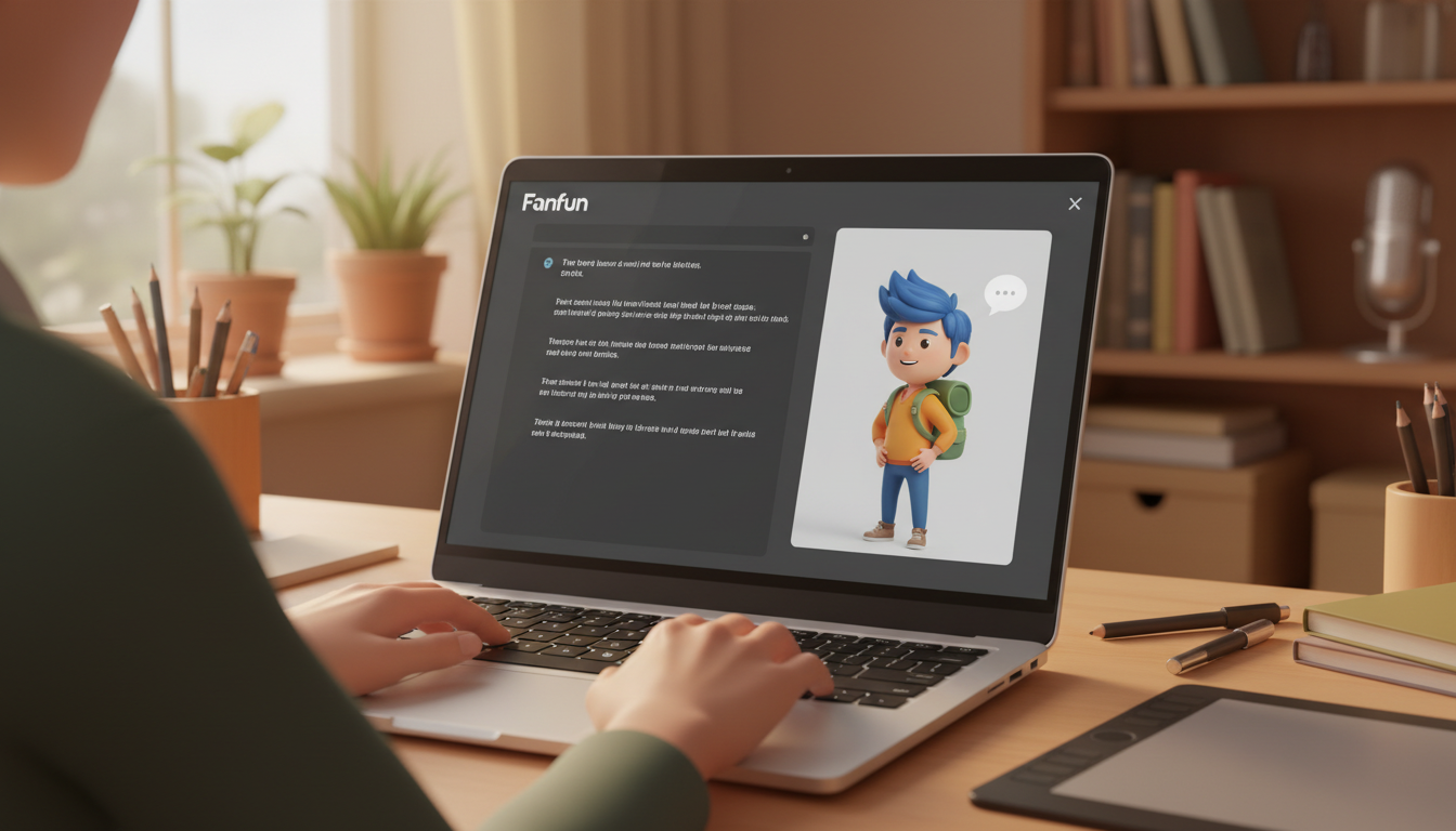 A content creator typing a custom script into an AI video generator interface to customize a virtual character's speech.