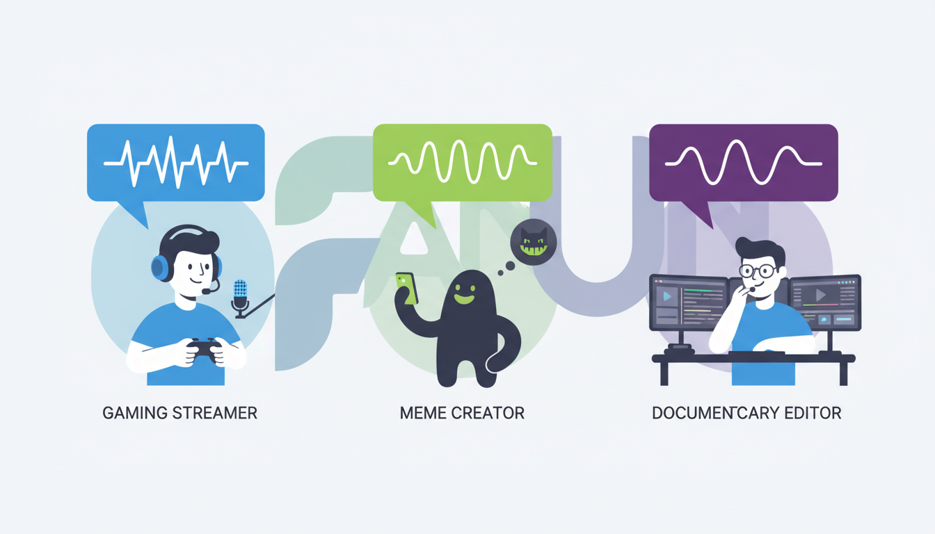 Infographic showing three different video creator niches matched with distinct custom AI voice profiles.