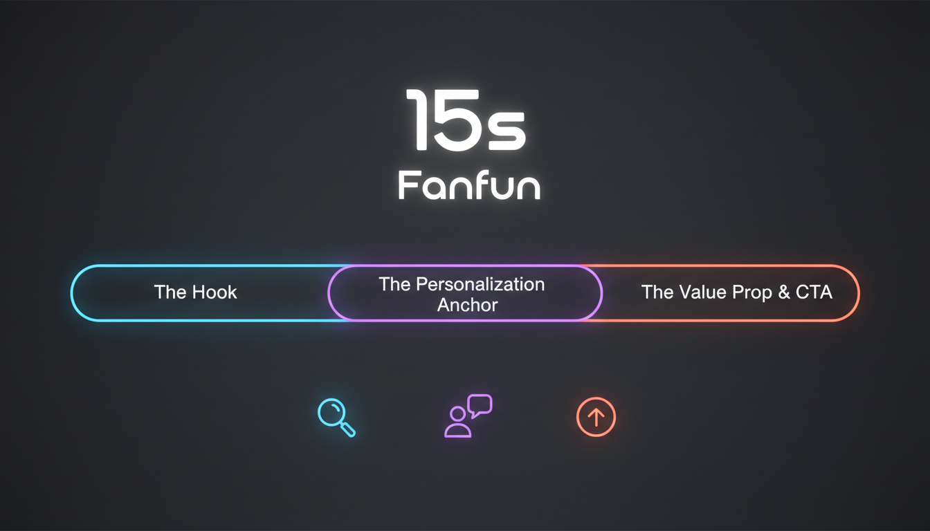 Infographic diagram showing the 15-second timeline structure of a high-conversion personalized social video promo.