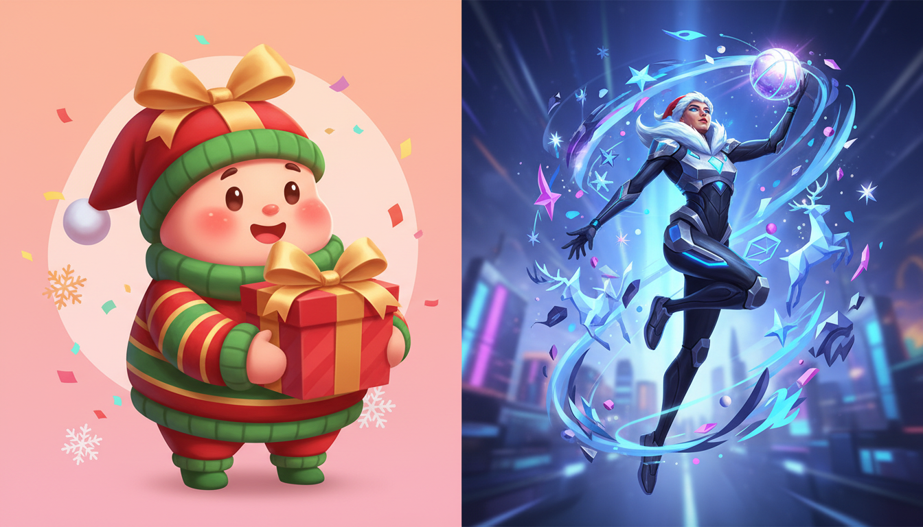 A visual comparison of cartoon and celebrity-style AI characters available for holiday video greetings.