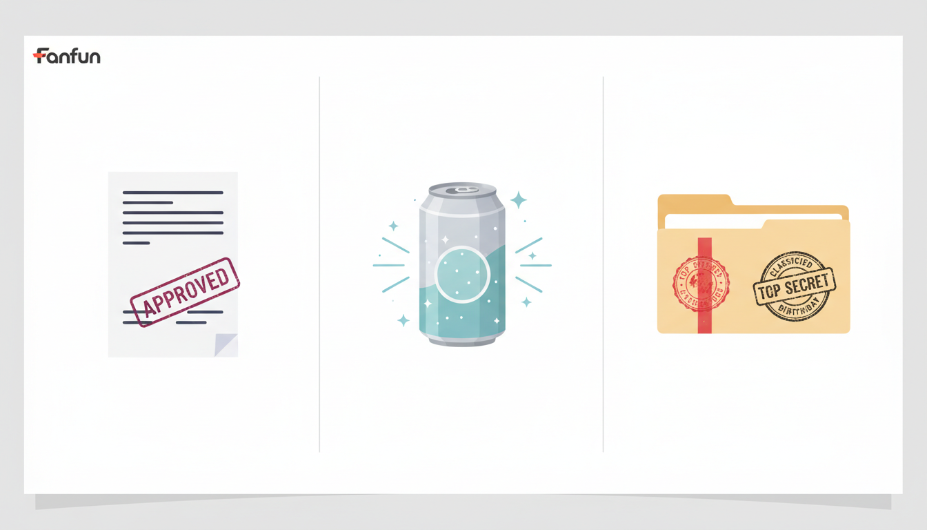 Icons representing three low-key script archetypes: corporate memo, mundane object, and classified folder.
