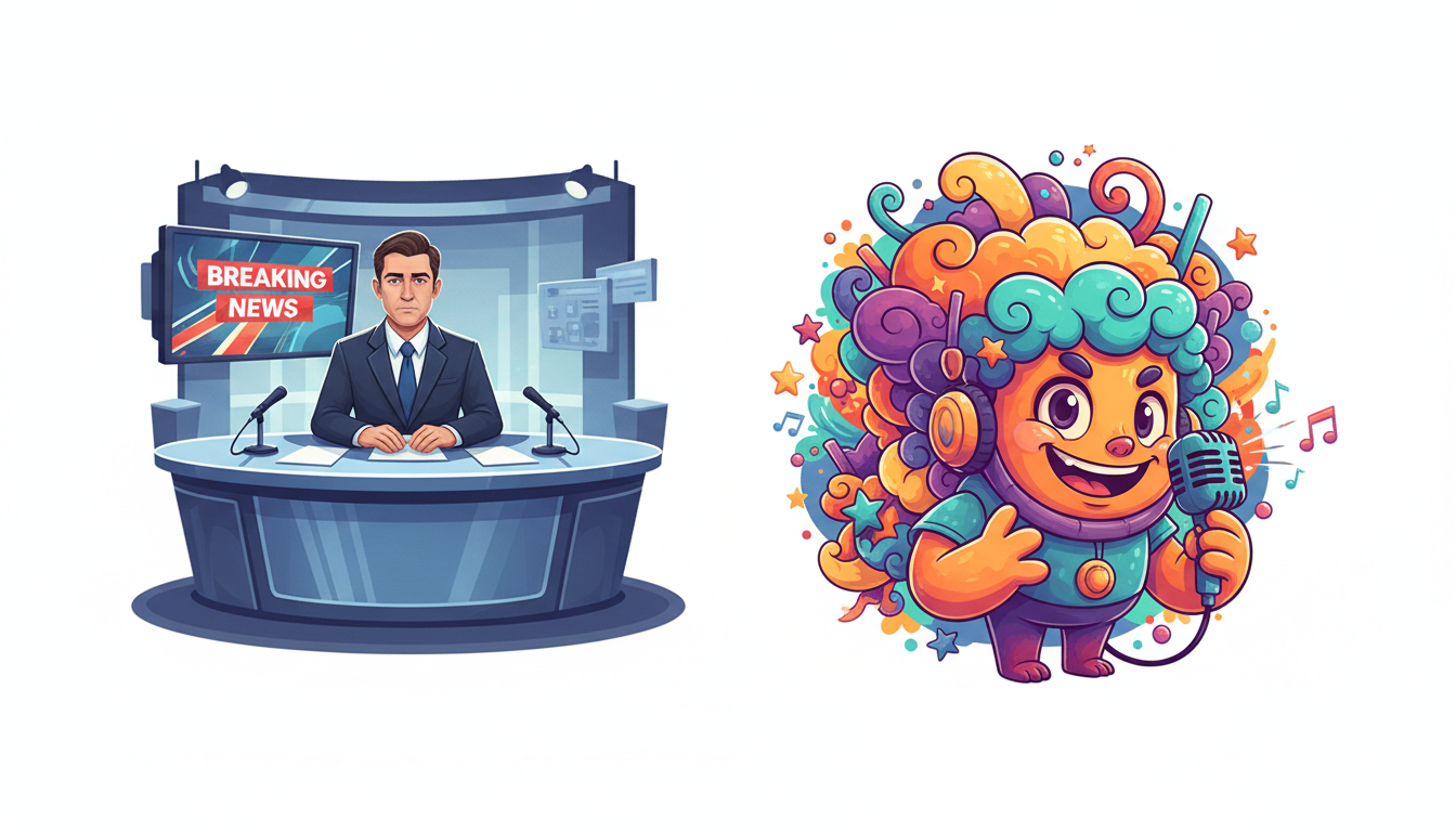 A split-screen graphic showing a sports news broadcast setup and an animated character speaking into a microphone, representing creative draft announcement ideas.