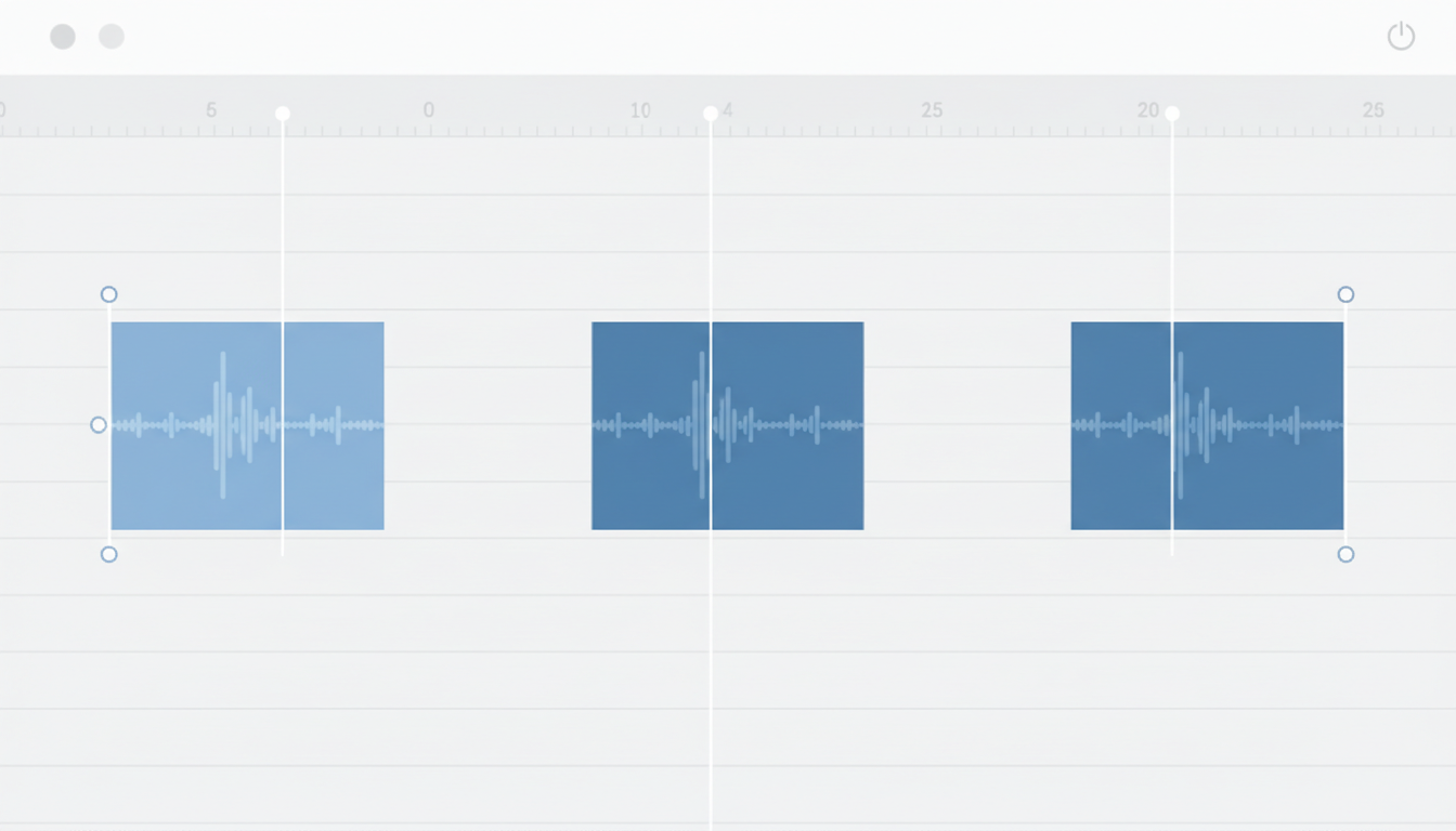 Diagram showing how to slice and spread AI audio clips on a video timeline for natural pacing.