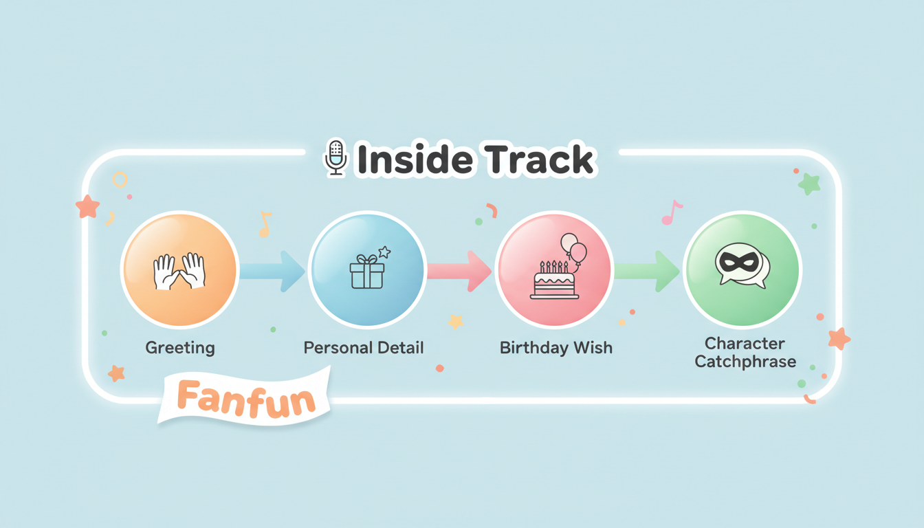 An infographic showing a four-step script formula for creating a personalized children's birthday video message.