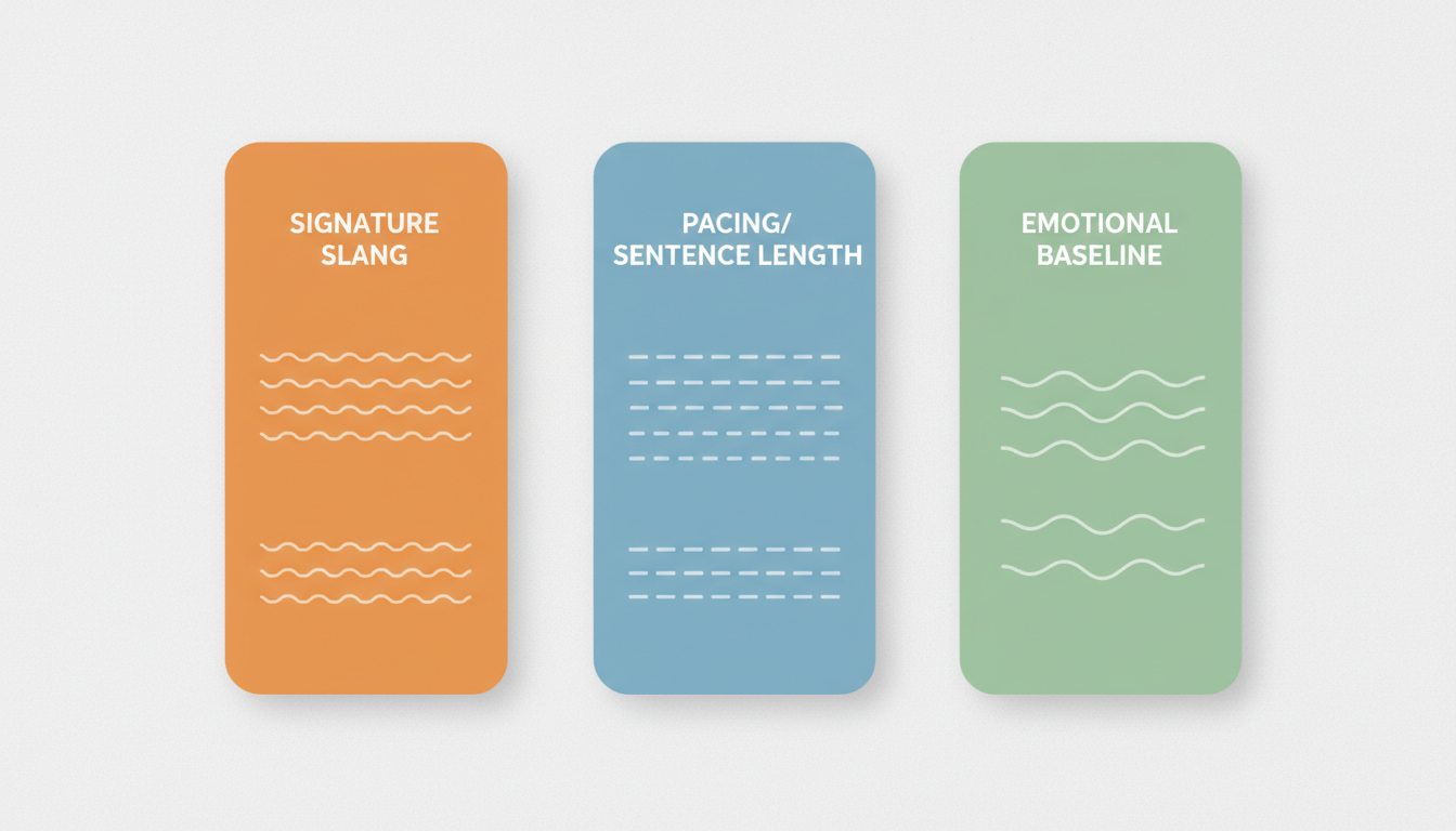 An infographic outlining the three-pillars framework for scripting custom AI character voices.