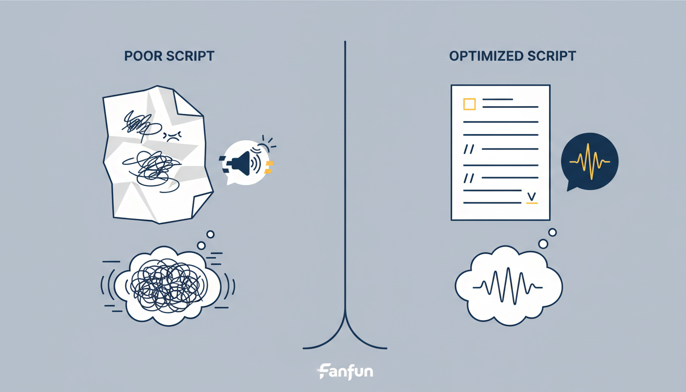 A comparison chart showing how to format a script for natural AI voiceover delivery.
