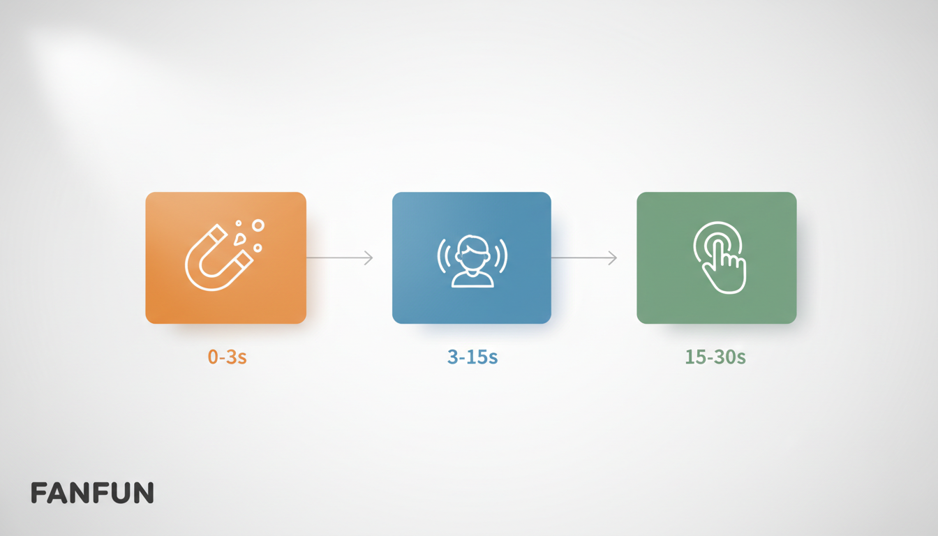An infographic diagram illustrating the Hook-and-Icon framework for social media promo video scripting.