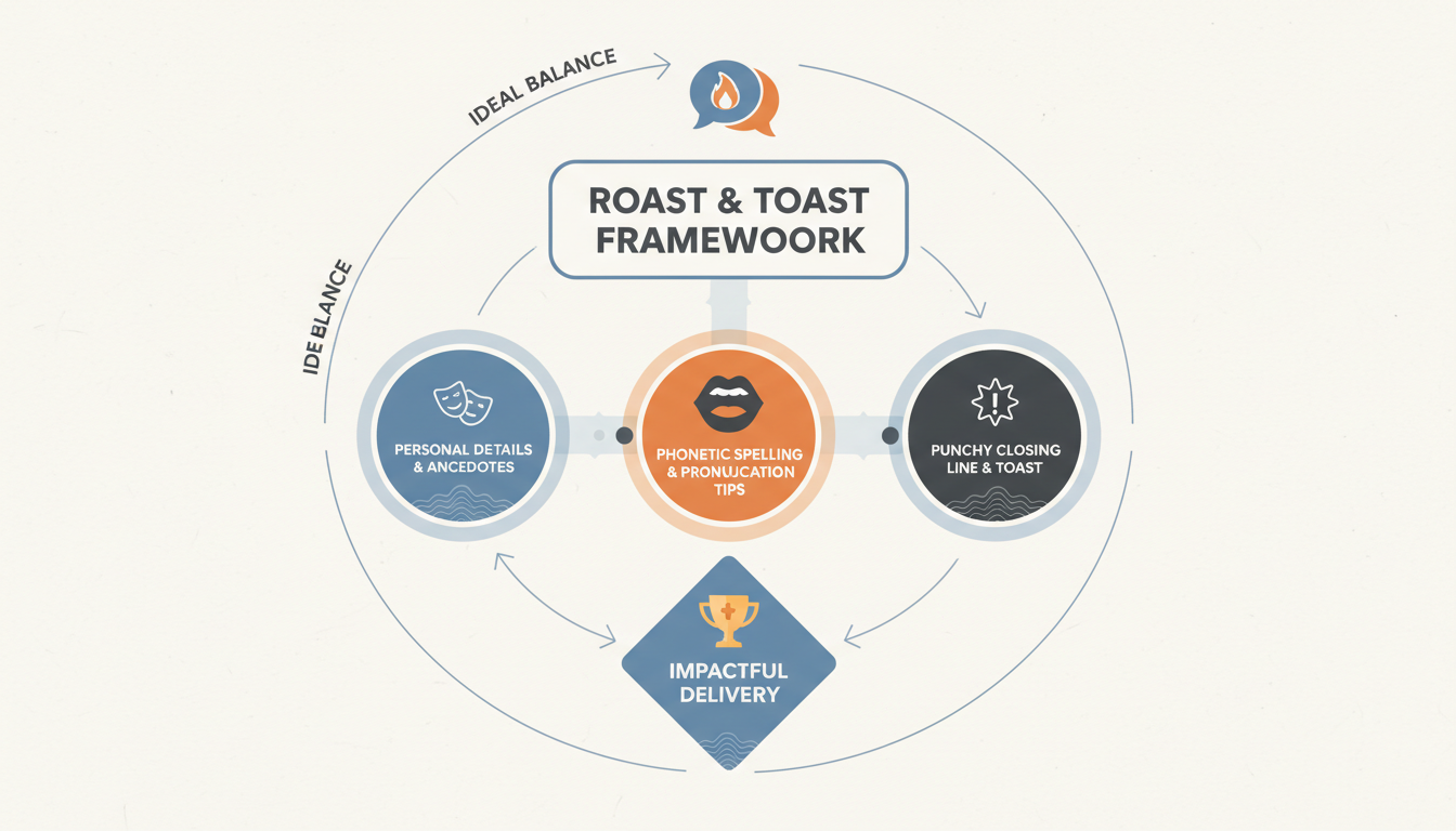 An infographic diagram outlining the structure of a perfect graduation video script, showing sections for personal details, phonetic spelling, and humor.