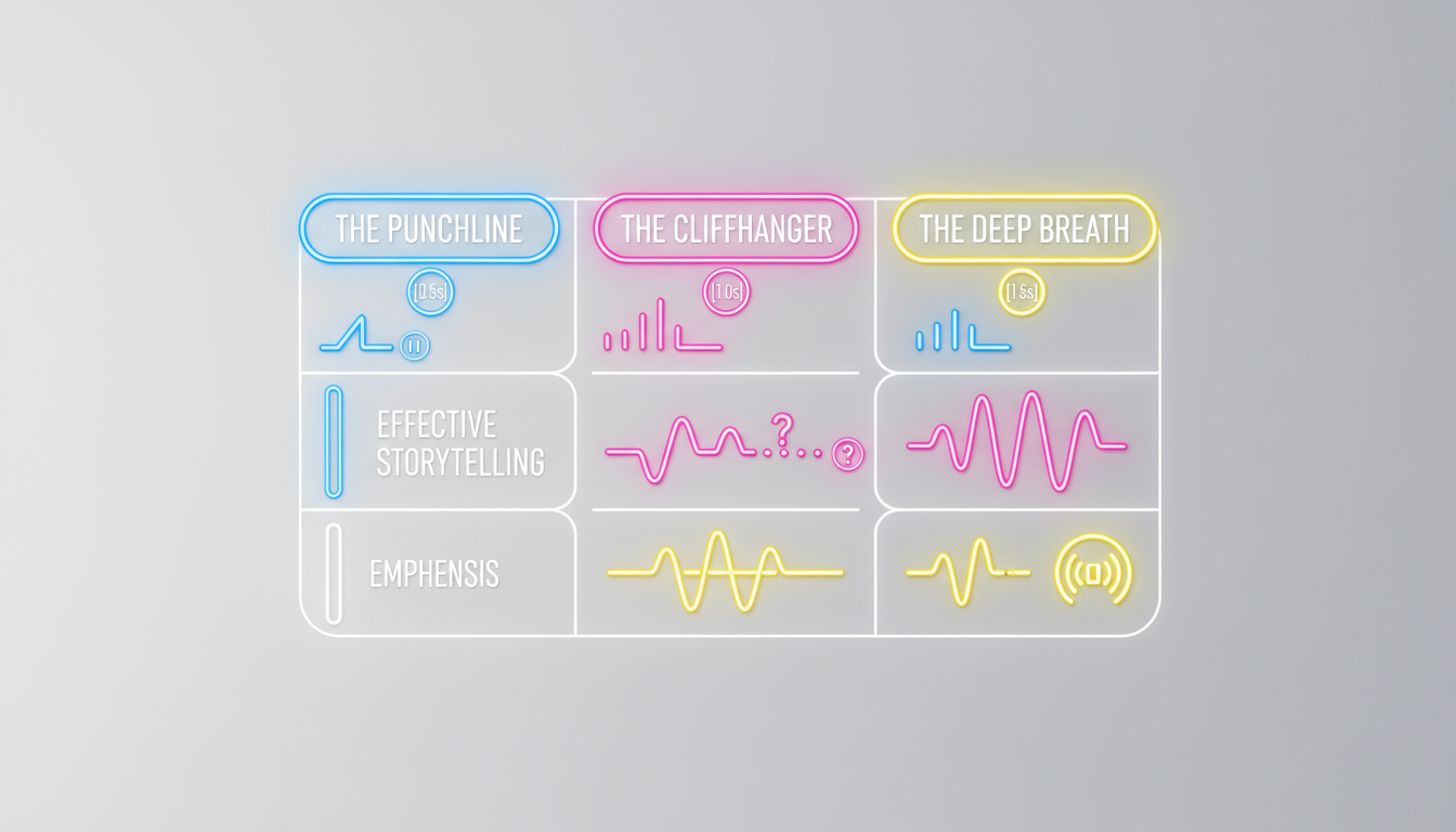 An infographic matrix showing different types of dramatic and comedic pauses with timing indicators.