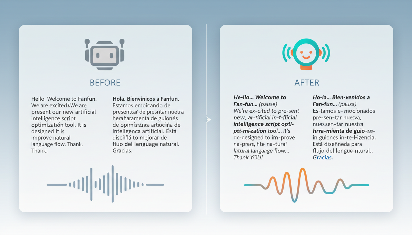 An infographic comparing poorly formatted standard text with optimized phonetic text for natural bilingual AI voice delivery.