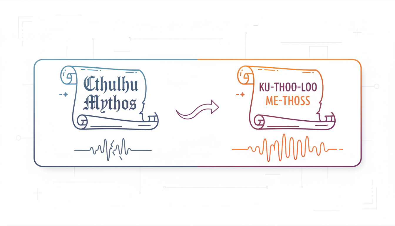 A comparison chart showing standard text versus phonetic spelling for AI voice generation.
